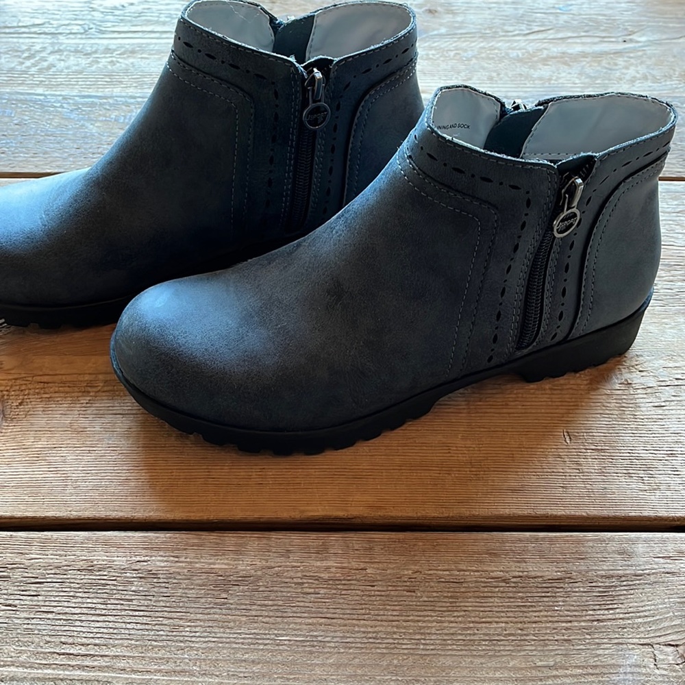 New, no box - Size 9 - Jambu J Sport ankle boots. Denim blue with black soles.